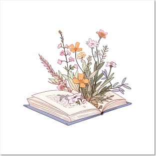 Wildflowers growing from an open book Posters and Art